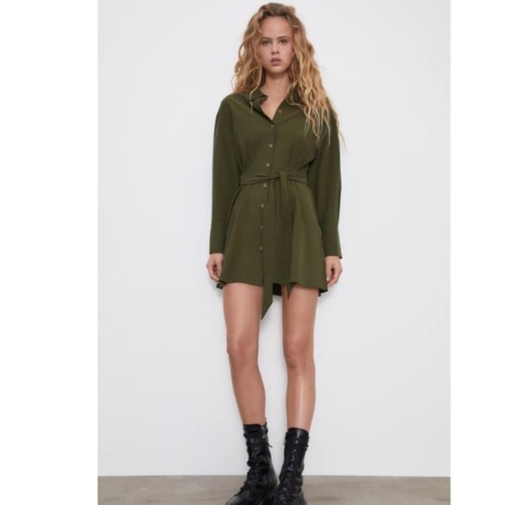 Belted shirt dress Khaki from ZARA size M